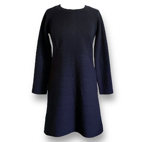 Prana Womens Macee Dress Sz S Black Jacquard Textured Knit Shift Long Sleeve - Picture 2 of 8